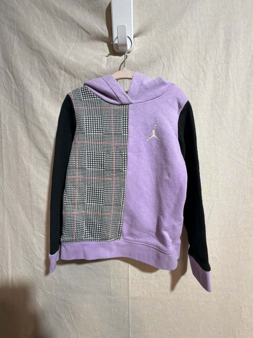 Jordan Girls Colorblock Plaid Fleece Pullover Hoodie Purple Black Size 4T